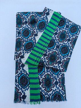Talbots Scarf or Shawl with Paisley Design with Blue and Green Stripe Border